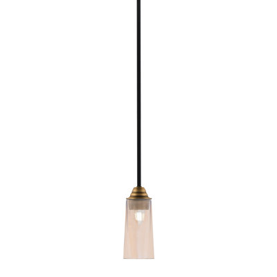 Ahern Mini Pendant, Matte Black & Brass Finish, 5" W x 9.75" H Amber Gradient Glass