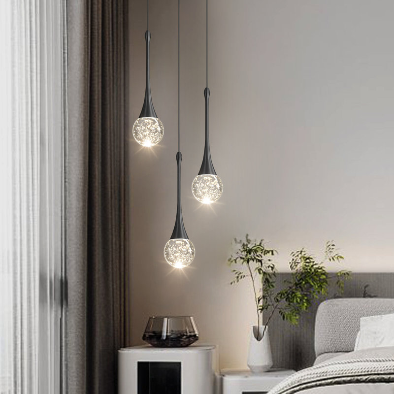 3-Light Glam Pendant Light Led Dimmable Kitchen Island Fixture, Matte Black