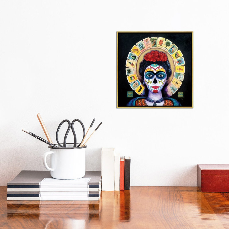 Frida Loteria, Cadre doré, H 12 po x l 12 po x P 1,5 po