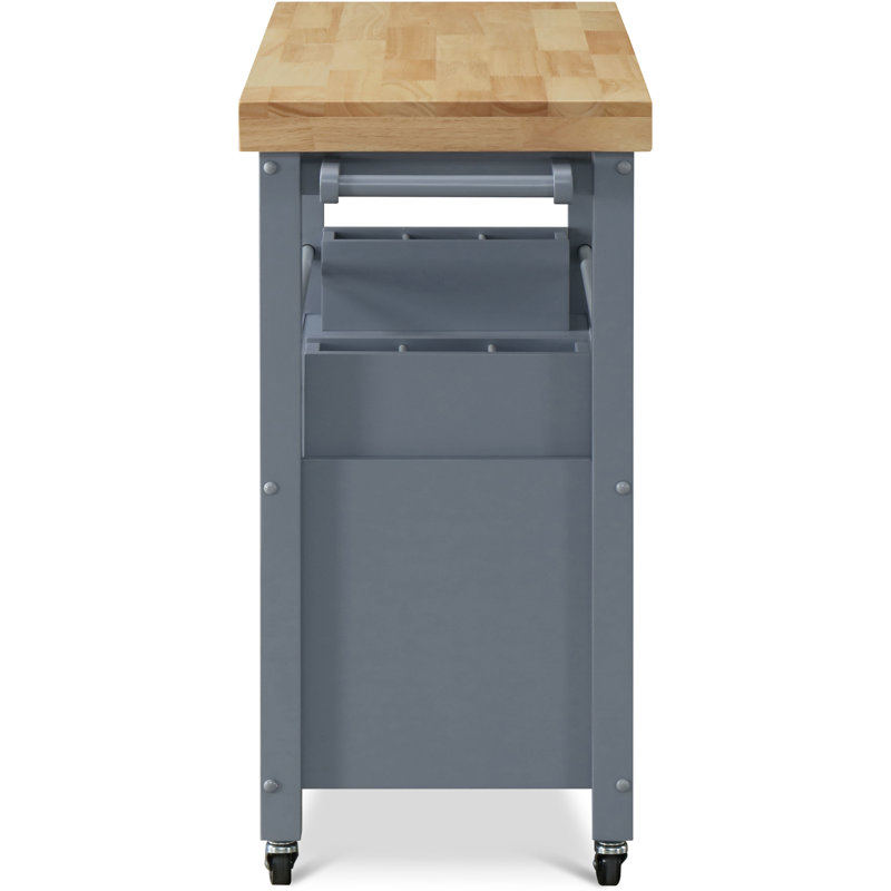 Gray Wood Butcher Block Kitchen Cart with Storage