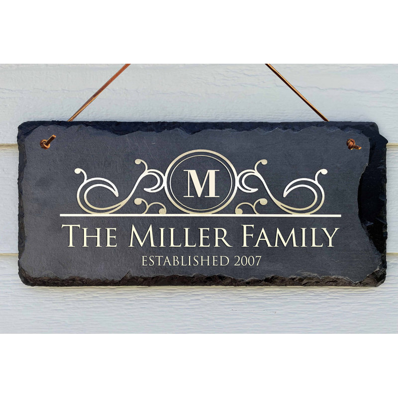 Sassy Squirrel Ink Personalized Slate Stone Address Plaque Line Home Decor Established Family Name, 8" H x 18" W x 0.25" D
