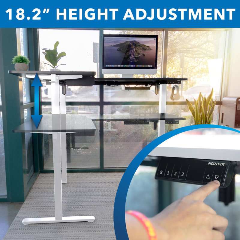 Large Black Adjustable Height Corner Standing Desk with Drawer