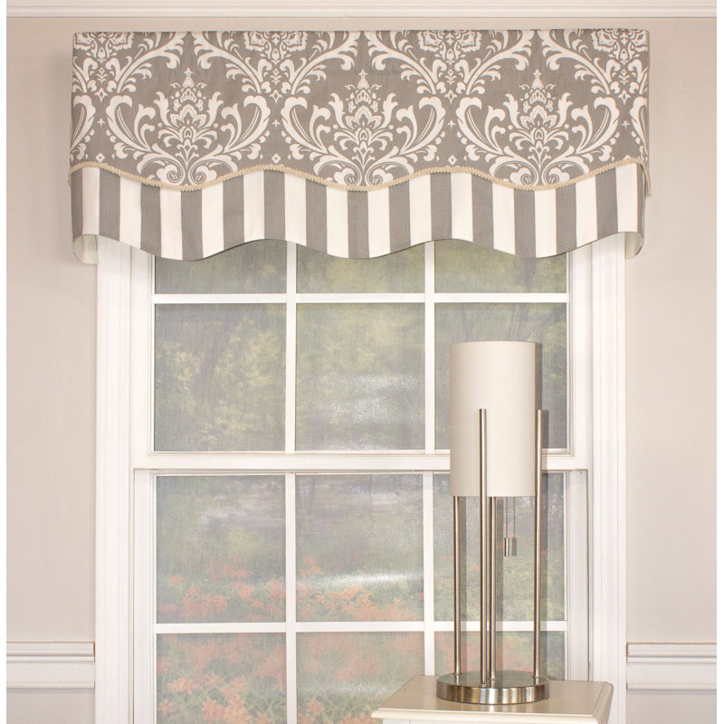 Ozbourne Cotton Blend Damask Scalloped Window Valance, Gray