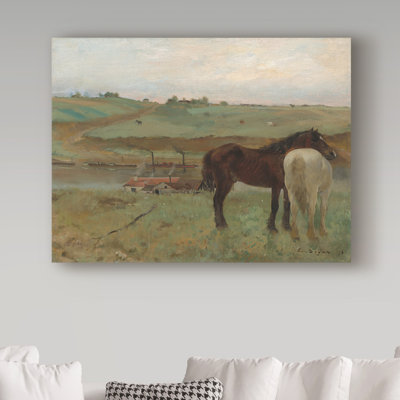 «Horses in A Meadow» par Edgar Degas, reproduction de peinture à l'huile sur toile tendue
