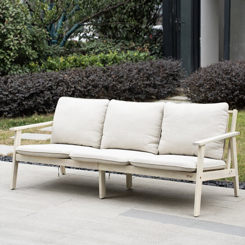 Baryn 74" Wide Acacia Outdoor Sofa With Cushions