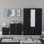 Maybery 3 Piece Bedroom Set (2 Drawer Bedside Chest, 4 Drawer Chest, 3 Door 2 Drawer Mirrored Wardrobe), (5)
