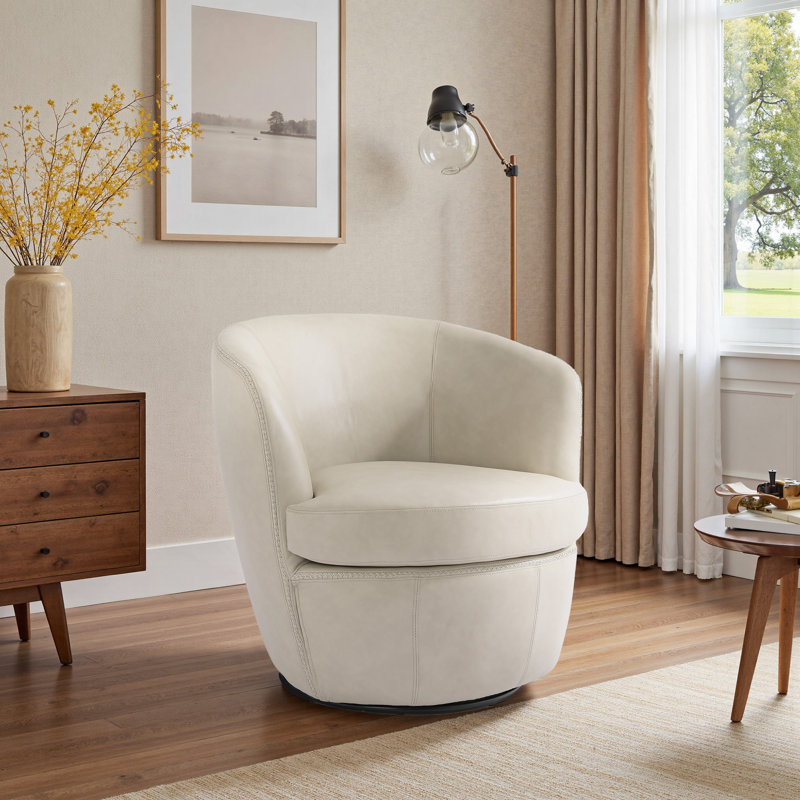 Aunna 81Cm Wide Swivel Barrel Chair, Beige