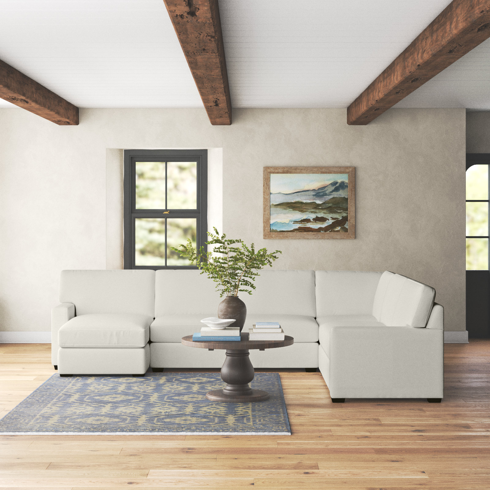Taylor Upholstered U-Sectional, Nomad Snow Crypton® Chenille, Right Hand Facing