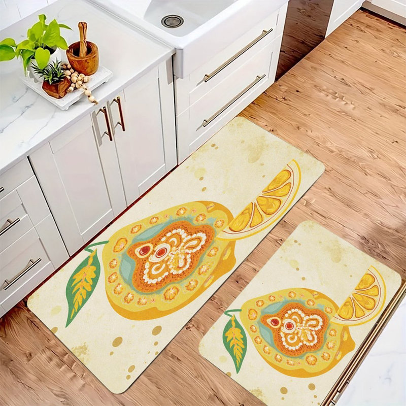 Decorative Lemon Art Kitchen Mat Set – 2 Pack
