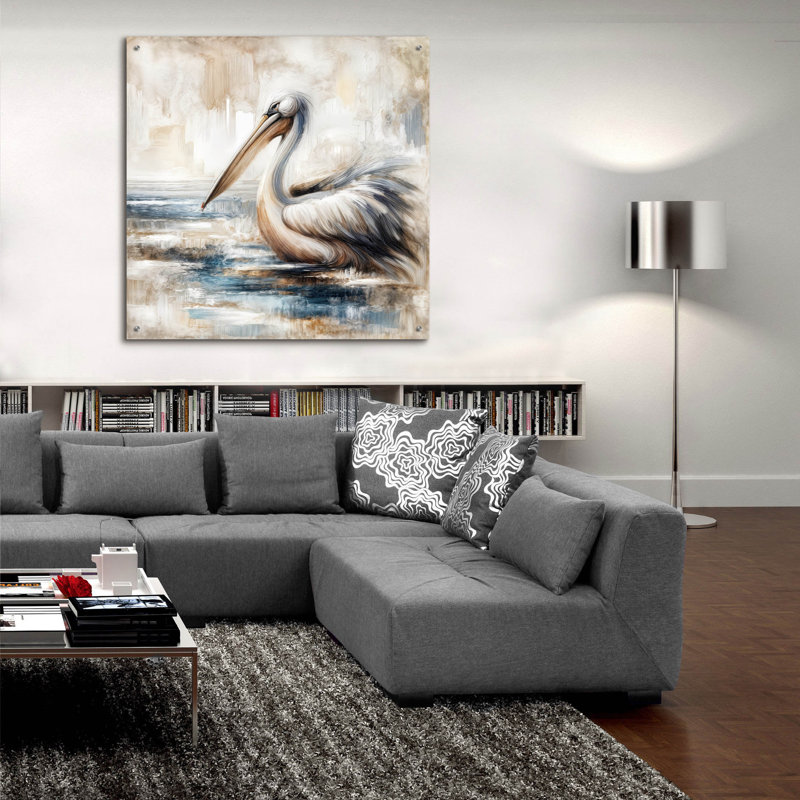 «Pelican» par Rey Klimt, art mural en verre acrylique, H 36 po x l 36 po x P 0,2 po