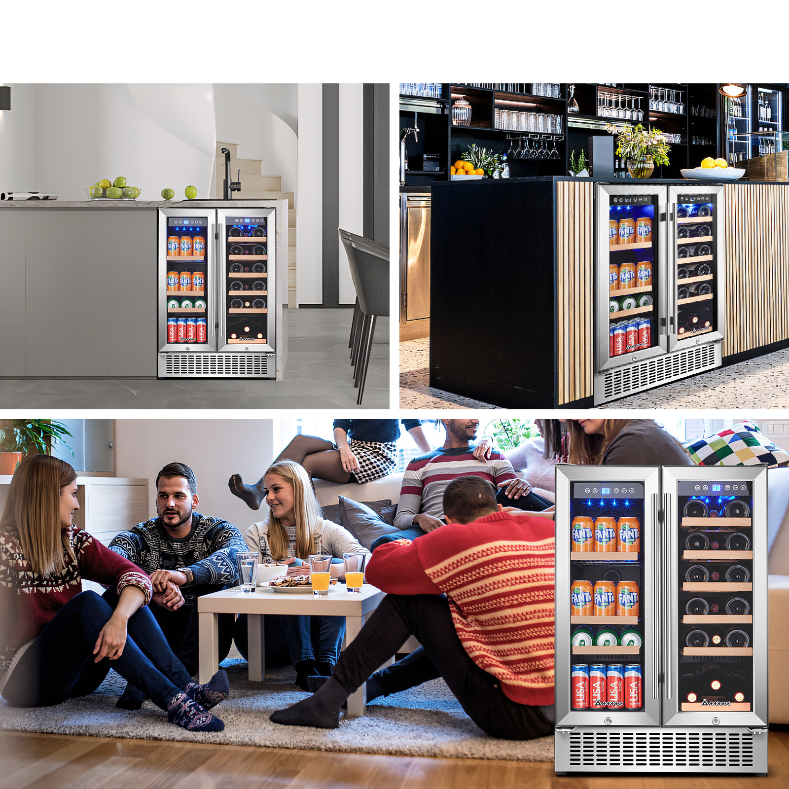 AOBOSI 57 Cans (12 oz.) 3 Cubic Feet Beverage Refrigerator with Wine