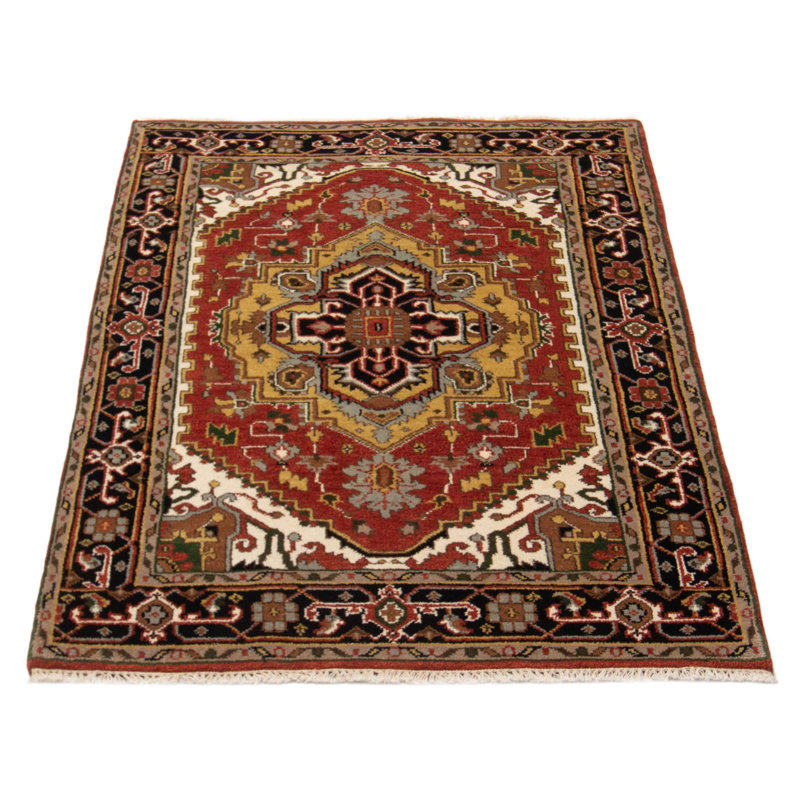 Tapis rouge en laine noué à la main de conception unique 4 pi x 6 pi New Age Mobean