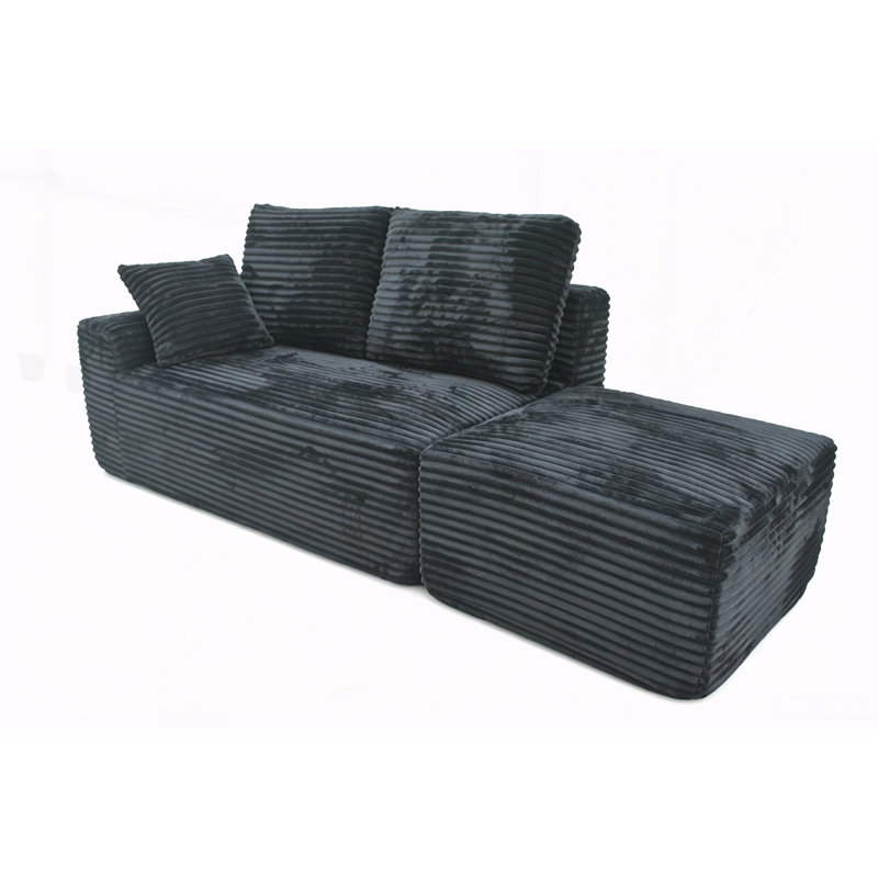 Canapé nuage avec assise profonde et pouf pour le salon et la chambre, L 85,5 po, Tissu noir