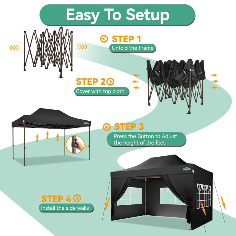 10×15FT hexagonal tube canopy with tube, same colour edging, and cloth, Black