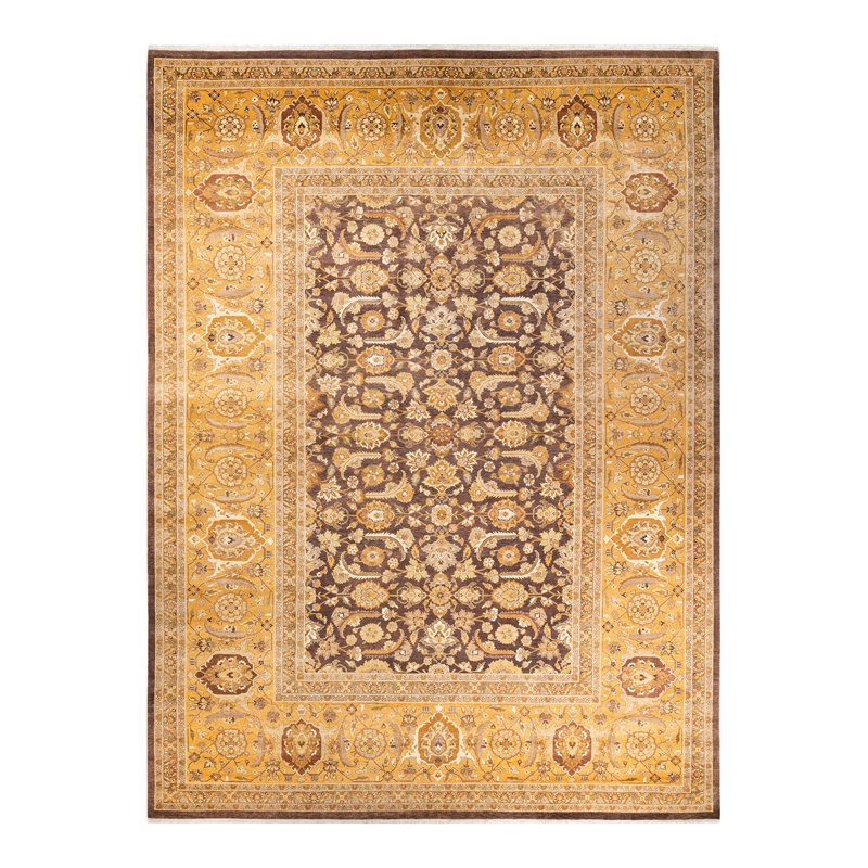Tapis unique noué à la main Keenan - noyer, 10 pi 2 po x 13 pi 10 po