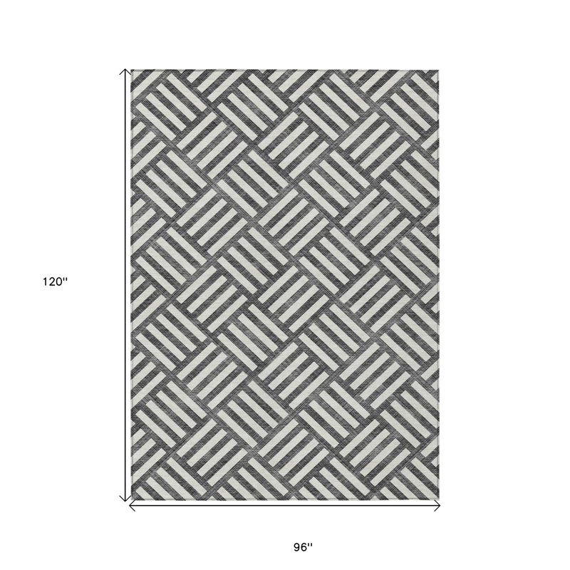 Tapis intérieur et extérieur lavable 8 pi x 10 pi noir et ivoire
