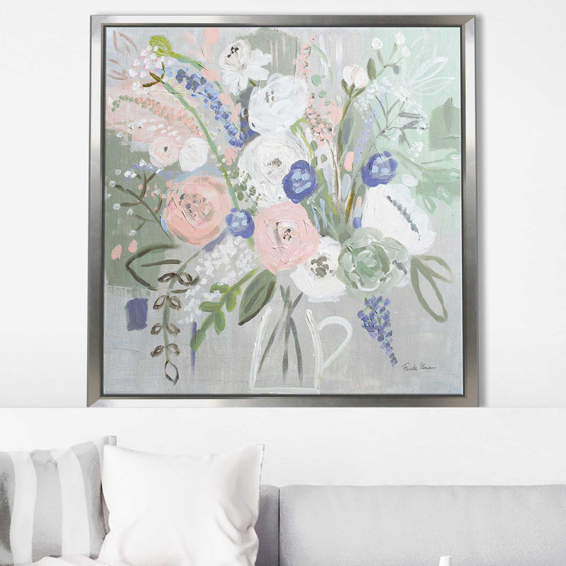 Élégance florale - Peinture, Cadre flottant argent, H 39,5 po x l 39,5 po x P 2 po