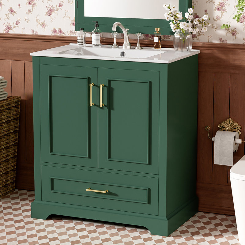Meuble-lavabo autoportant de 30 po avec comptoir en céramique, Vert