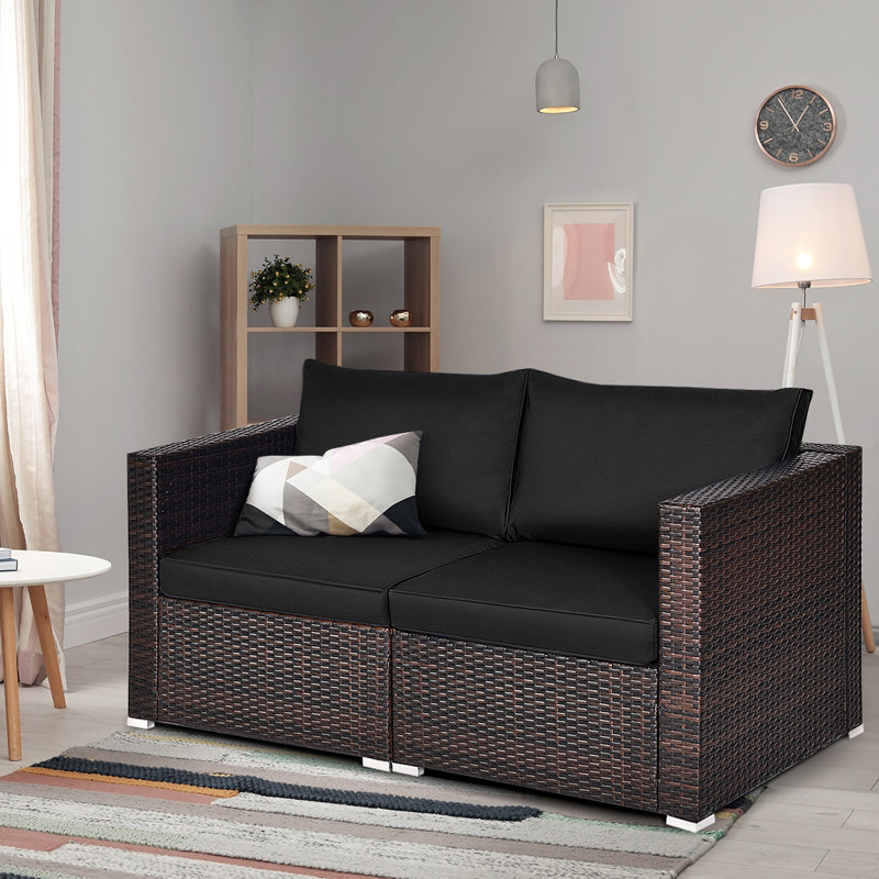 59'' Wide Straight Wicker Loveseat with Cushions, Black