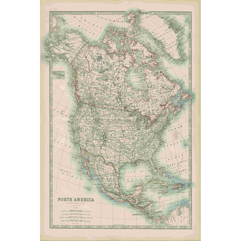 Carte de Johnston en Amérique du Nord par Johnston, H 30 po x l 20 po