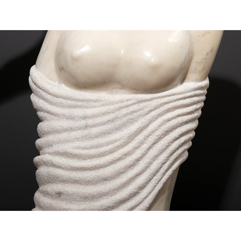 32 "Statue de femme" en marbre blanc sculpté à la main - Bannière abstraite moderne sur base de granit