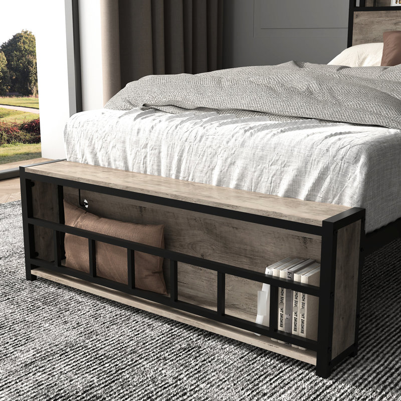Customizable Led Twin Bed Frames With Storage And Charging Function, No Box Spring Needed, Ideal For Bedroom, Black Gray Color, Metal Material , Frames, Storage, Station, Noise - Design,