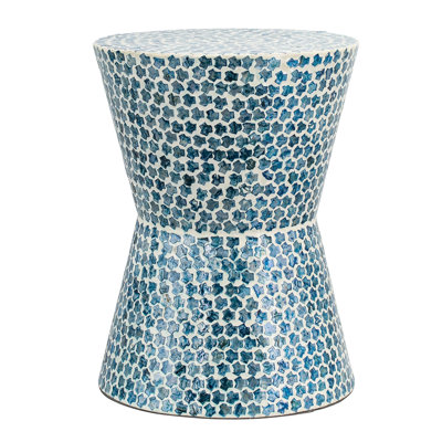 Aminat Blue Round Accent Stool, Tapered Inlay Table - Contemporary Side Table, Stool Functional