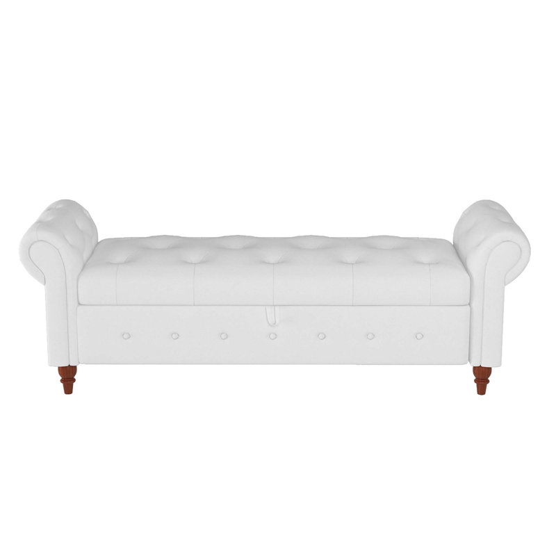 Javelyn Velvet Upholstered Storage Bench, White, Light Brown