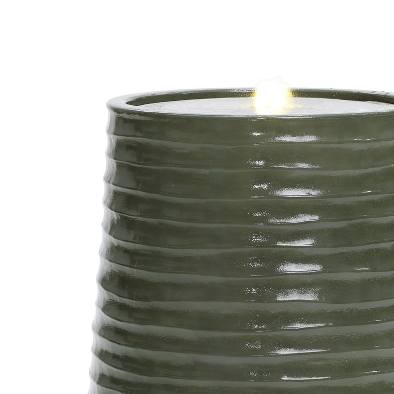 Emerald Ribbed Top with Ivory Bottom Tall Resin Fountain with Lights, 27.56" H x 20.87" W x 20.87" D