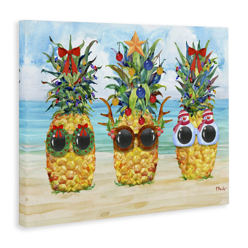 «Christmas Cool Pineapples», art mural sur toile par Paul Brent, H 36 po x l 48 po