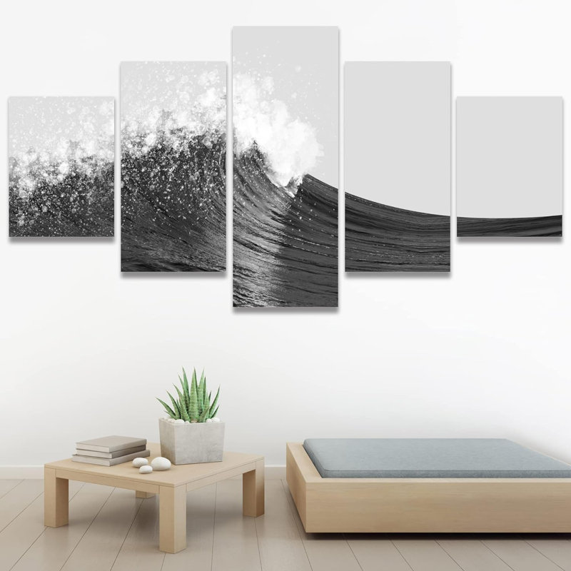 5 pièces, bord de mer, plage, noir et blanc