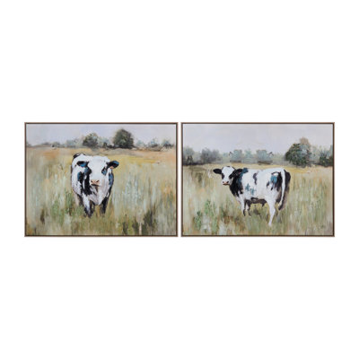 Standing Moos 2-Piece Cow Framed Canvas Prints