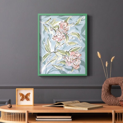 «Faded Camellias I», reproduction encadrée - bois massif