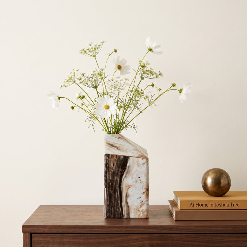 Melanie  Salmais Large Vase,  Marble, 9", Gray/Brown