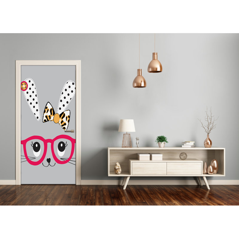 Rabbit With Glasses Door Decal, 205cm H x 85cm W