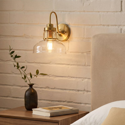 9" Vintage Brass Vanity Light With Clear Glass Shades For Bathroom Or Living Room