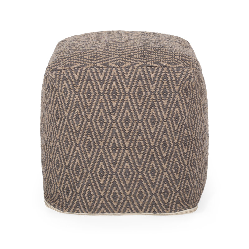Mulvaney Upholstered Pouf, Dark Gray/Brown