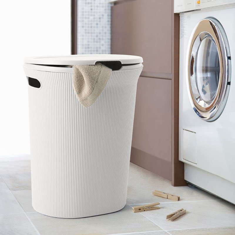 Plastic Laundry Hamper with Handles, White