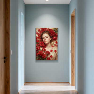 Valentine's Day Red Roses Surround Sleeping Woman