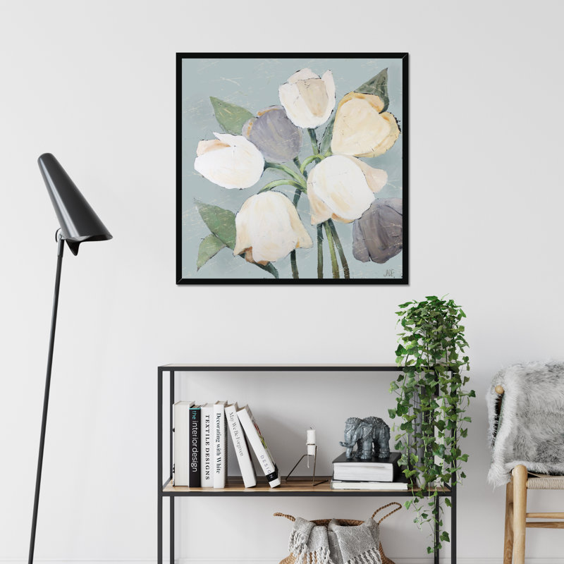 French Tulips I by Jade Reynolds - Painting, 95cm H x 95cm W, Black Framed Paper Print