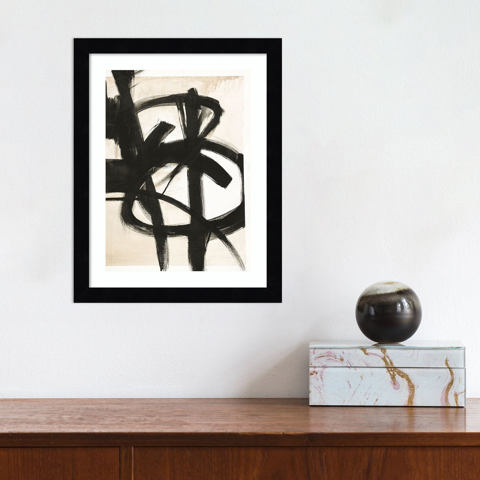 Graphical Shapes 7 Print, 19.12" H x 15.12" W x 0.88" D, Black Framed Paper