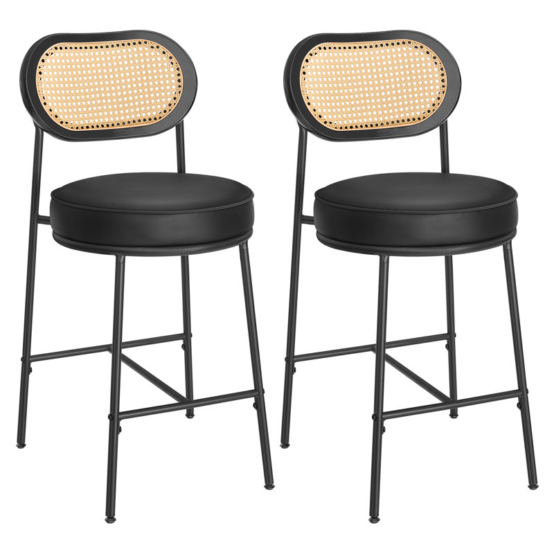 Set of 2 Bar Stools, Upholstered Stools, Black, Bar Stool (30" Seat Height)