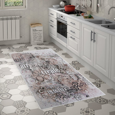 Tapis gris / blanc en polyamide tissé à la machine Endless