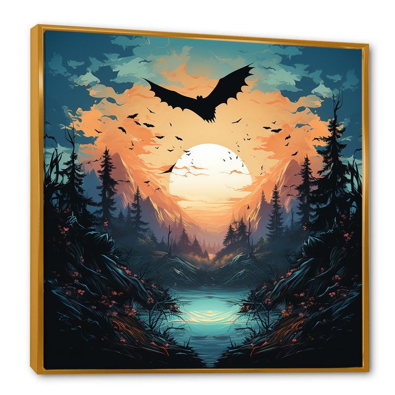 Mystic Bat Nightfall I - Animal Bat, Cadre flottant doré, H 16 po x l 16 po x P 1 po