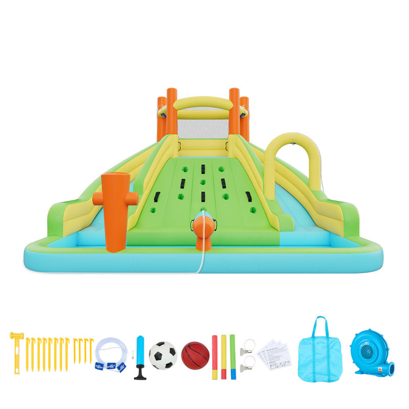 Jeu gonflable gonflable, glissade d'eau gonflable 13,3 x 11,4 x 8,4 pi, château gonflable avec mur d'escalade, glissades doubles hautes, pataugeoire et mini soccer, pour 3 à 4 enfants de 3 à 8 ans