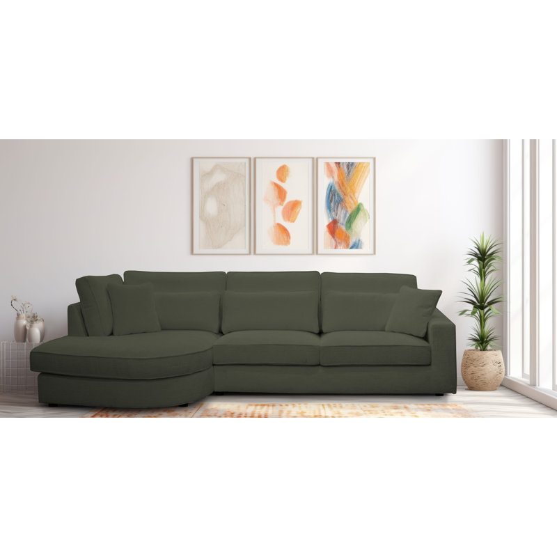 Bustamonte 4 Seater Corner Sofa , Green polyester, Left Hand Facing
