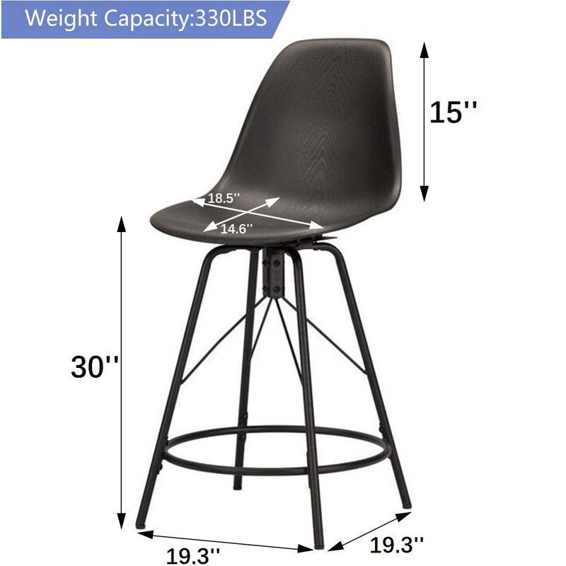 Tabouret de bar et de comptoir pivotant Lehman, Noir, Tabouret de bar (siège d’une hauteur de 30 po)