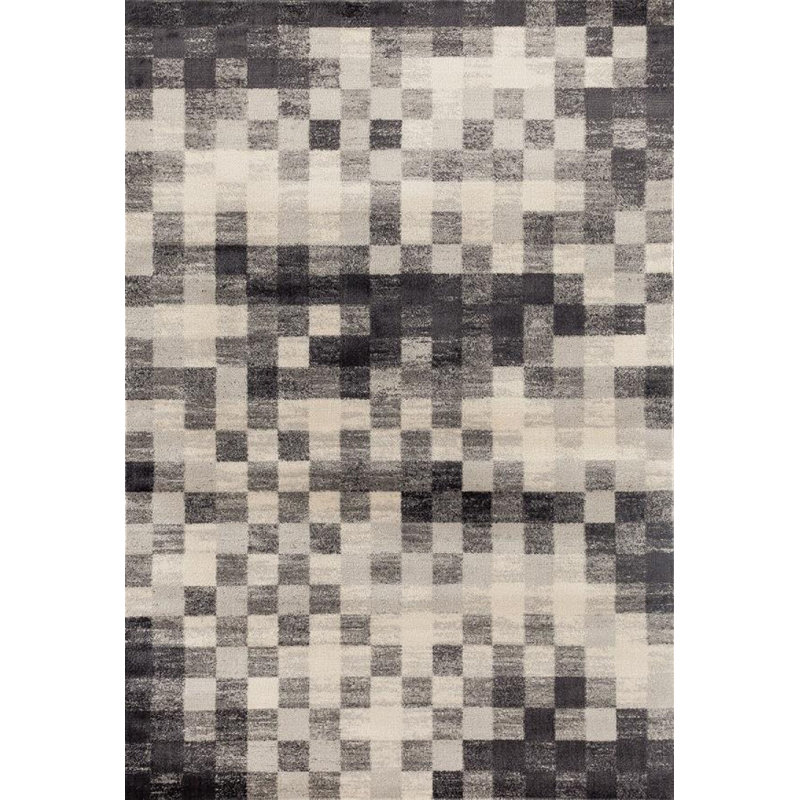 Tapis abstrait argent / noir Bethina, Rectangle 2 pi x 3 pi