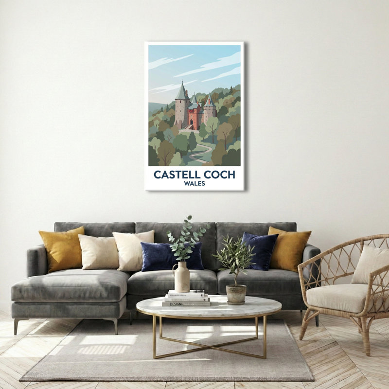 Castell Coch, Wales - Romantic Travel Poster Of The Fairytale Castle. Giclee Print On Wrapped Canvas. Wall Art, Home Decor - Castles & Palaces, Wales - Wrapped Canvas Print