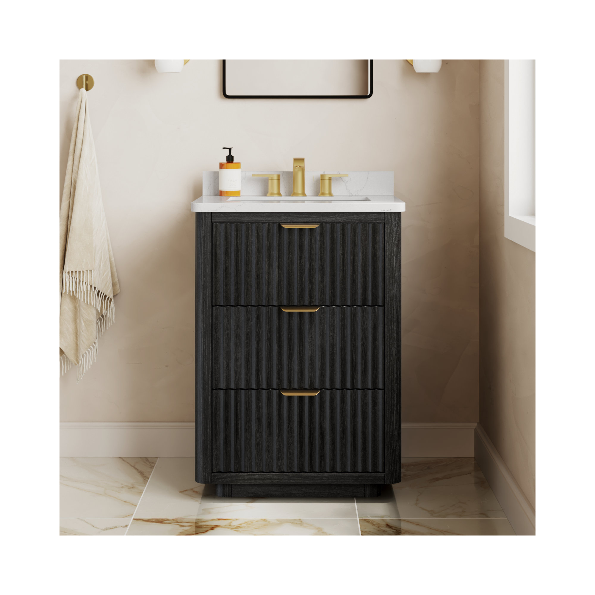 Adela 24'' Single Bathroom Vanity, Gold, Black, White
